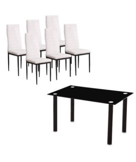 CONJUNTO MESA EMI NEGRA + 6 SILLAS EMI BLANCAS
