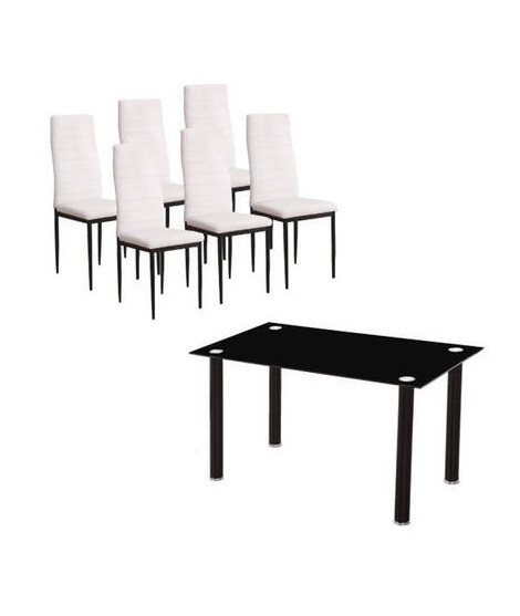 CONJUNTO MESA EMI NEGRA + 6 SILLAS EMI BLANCAS