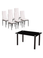 CONJUNTO MESA EMI NEGRA + 6 SILLAS EMI BLANCAS