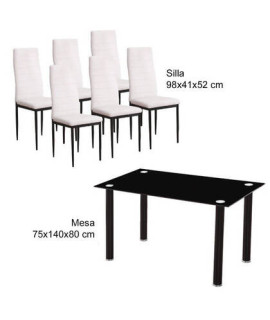 CONJUNTO MESA EMI NEGRA + 6 SILLAS EMI BLANCAS
