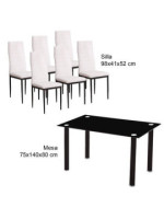 CONJUNTO MESA EMI NEGRA + 6 SILLAS EMI BLANCAS