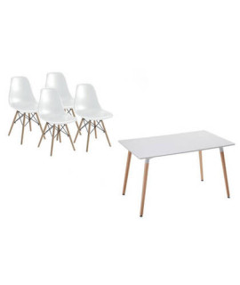 CONJUNTO MESA DINAMARCA BLANCA + 4 SILLAS MALMO BLANCAS