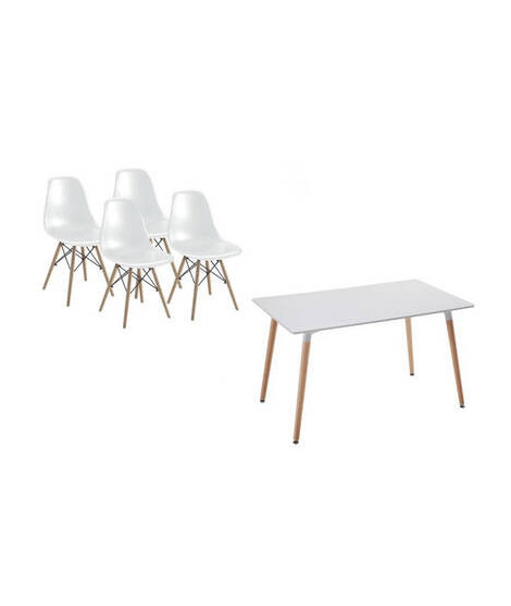 CONJUNTO MESA DINAMARCA BLANCA + 4 SILLAS MALMO BLANCAS