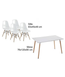 CONJUNTO MESA DINAMARCA BLANCA + 4 SILLAS MALMO BLANCAS
