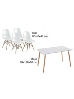 CONJUNTO MESA DINAMARCA BLANCA + 4 SILLAS MALMO BLANCAS