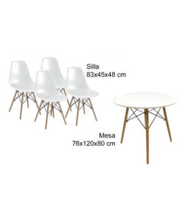 CONJUNTO DINAMARCA BLANCO MESA REDONDA+4 SILLAS