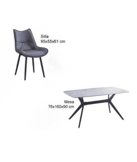 CONJUNTO MESA CALISTA + 4 SILLAS CALLISTA GRIS