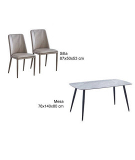 CONJUNTO MESA SANDER + 4 SILLAS ROWENA LATTE