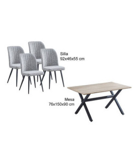 CONJUNTO MESA ROYCE + 4 SILLAS RORY GRIS