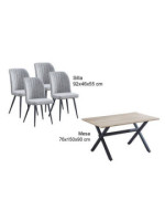 CONJUNTO MESA ROYCE + 4 SILLAS RORY GRIS
