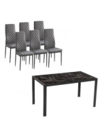 CONJUNTO MESA MARMOL + 6 SILLAS MARMOL