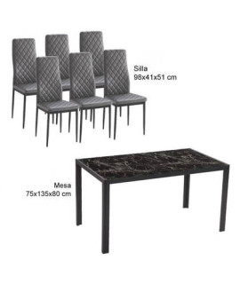 CONJUNTO MESA MARMOL + 6 SILLAS MARMOL