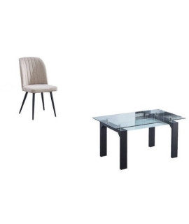 CONJUNTO MESA SENSEI NEGRA + 4 SILLAS RORY BEIG