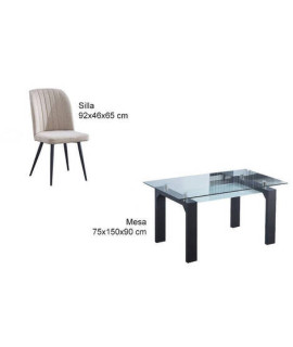 CONJUNTO MESA SENSEI NEGRA + 4 SILLAS RORY BEIG