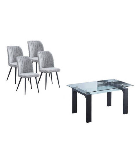 CONJUNTO MESA SENSEI NEGRA + 4 SILLAS RORY GRIS