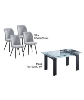 CONJUNTO MESA SENSEI NEGRA + 4 SILLAS RORY GRIS