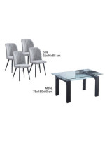 CONJUNTO MESA SENSEI NEGRA + 4 SILLAS RORY GRIS