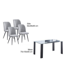 CONJUNTO MESA ALICE + 4 SILLAS RORY GRIS