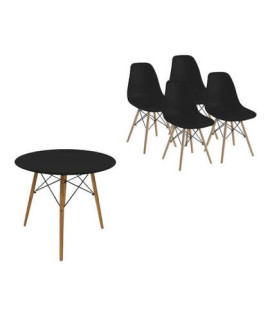 CONJUNTO DINAMARCA NEGRO MESA REDONDA + 4 SILLAS