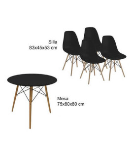 CONJUNTO DINAMARCA NEGRO MESA REDONDA + 4 SILLAS