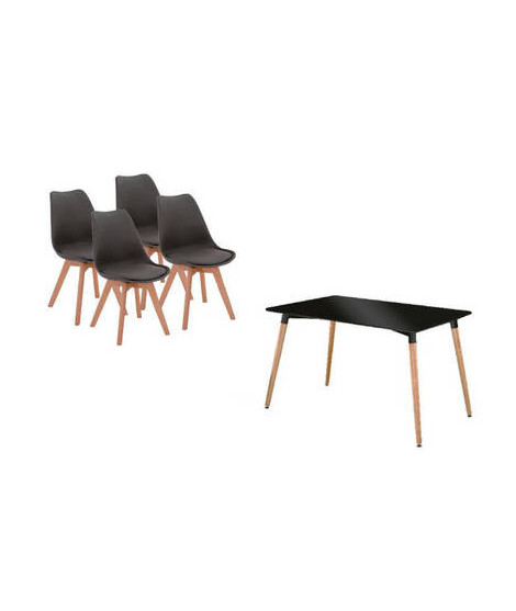 CONJUNTO NEGRO MESA DINAMARCA + 4 SILLAS MALMO