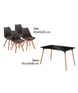 CONJUNTO NEGRO MESA DINAMARCA + 4 SILLAS MALMO