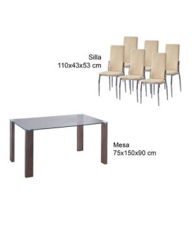 CONJUNTO MESA HANA BLANCA + 6 SILLAS SAKURA MARENGO