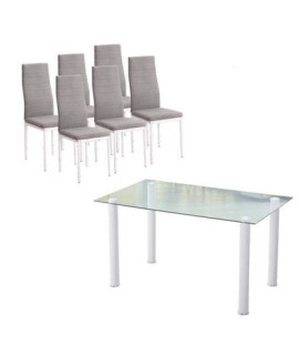 CONJUNTO MESA YURI BLANCA + 6 SILLAS YURI BLANCAS