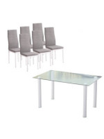CONJUNTO MESA YURI BLANCA + 6 SILLAS YURI BLANCAS