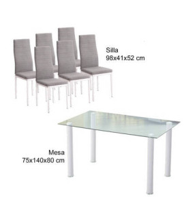 CONJUNTO MESA YURI BLANCA + 6 SILLAS YURI BLANCAS
