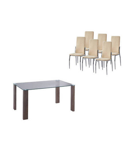 CONJUNTO MESA HANA CAMBRIA+ 6 SILLAS SAKURA BEIG