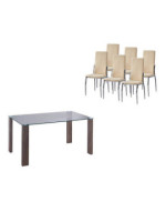 CONJUNTO MESA HANA CAMBRIA+ 6 SILLAS SAKURA BEIG
