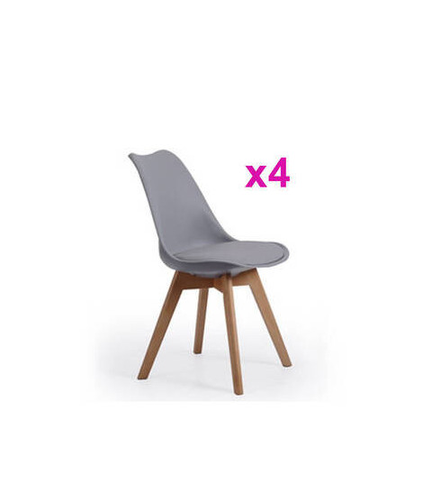 JUEGO DE 4 SILLAS TAP.PU P/MADERA MOD.MALMO GRIS