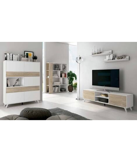 SALON COMPLETO MOD.SOTO AMBIENTE 5-CCOLOR BLANCO-ROBLE